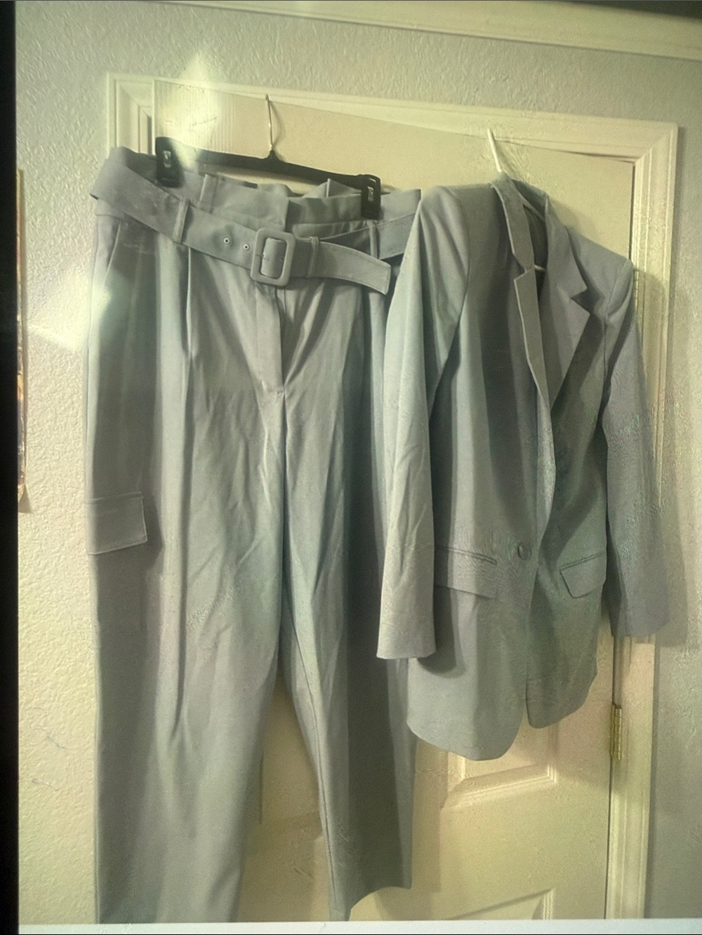 Express Light Gray Belted Trousers and Matching Blazer